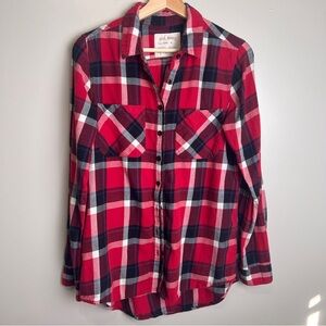 Girl Krazy Boyfriend Fit Red/Blue Plaid Flannel Shirt Size Medium EUC